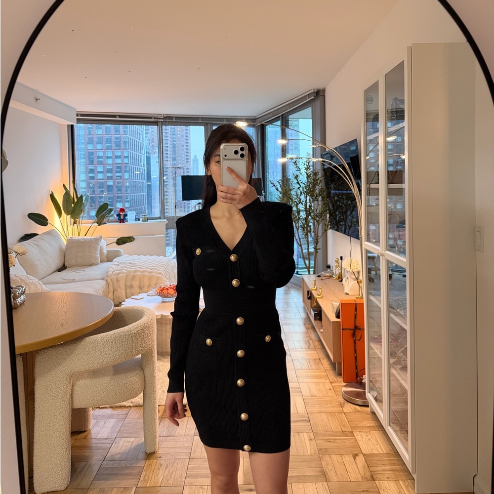 Black Knit Dress with Gold Accents